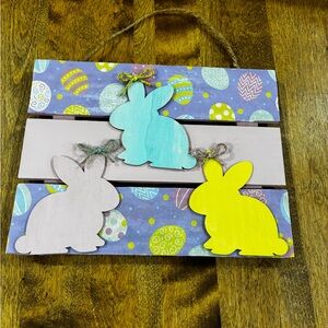 Hand Crafted Bunny Trio Wall Art - Blue, Yellow, Gray